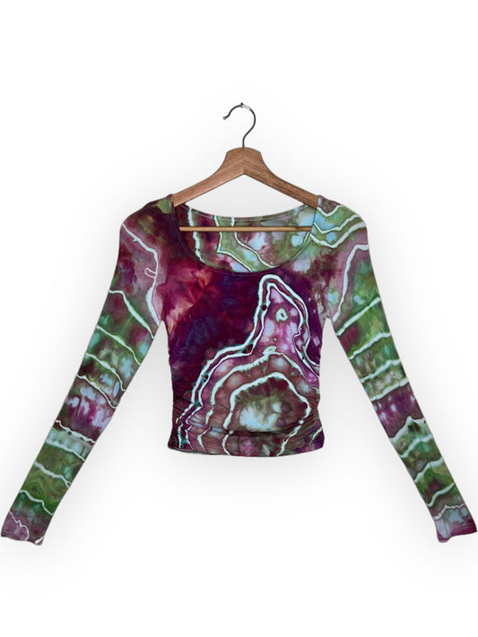 Ruched Long Sleeve Crop - Strawberry Tops (Medium)