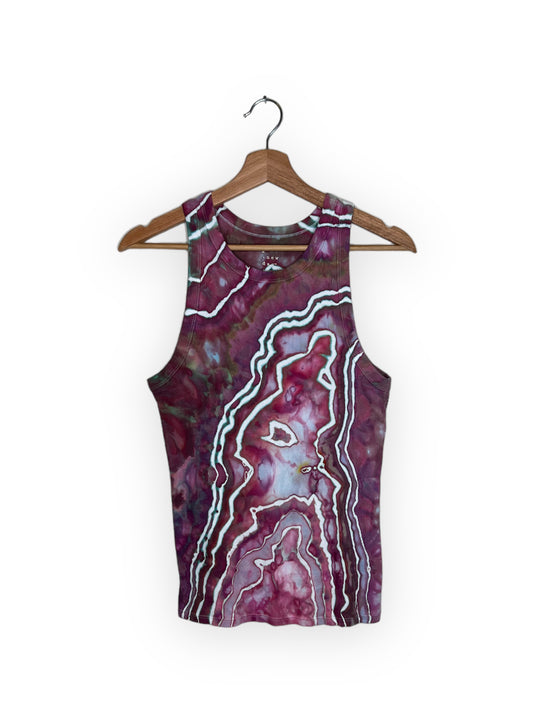 High Neck Ribbed Tank Top - Strawberry Skies (XL)