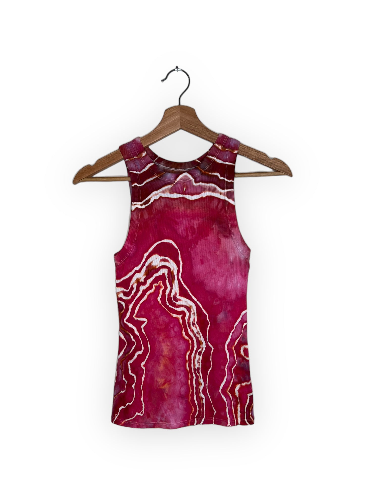 High Neck Ribbed Tank Top - Magenta (Small)