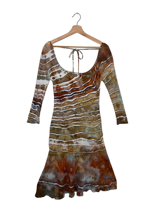 Square Neck Tie Back Asymmetrical Dress (M)