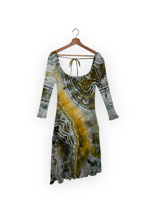 Square Neck Tie Back Asymmetrical Dress (L)