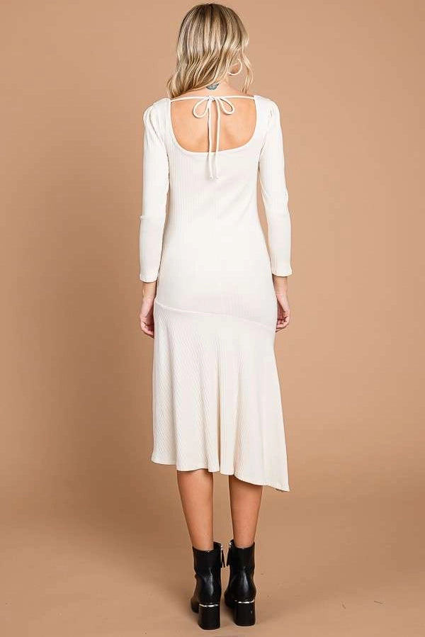 Square Neck Tie Back Asymmetrical Dress (M)