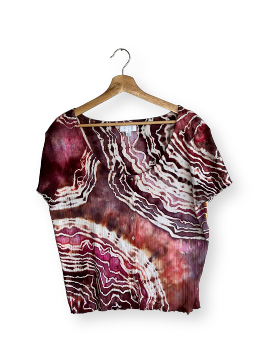 Maroon Geodesic Loungewear Button Up Blouse (XXL)