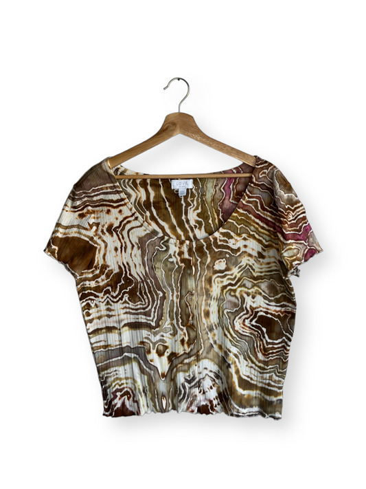 Bronze and Sage Geodesic Loungewear Button Up Blouse (XXL)