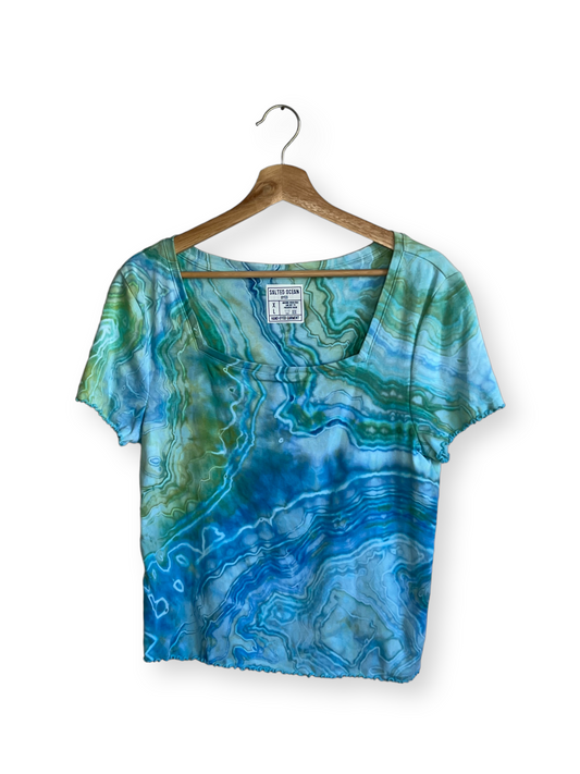 Light Blue-Green Square Neck Shirt with Lettuce Edge (XL)