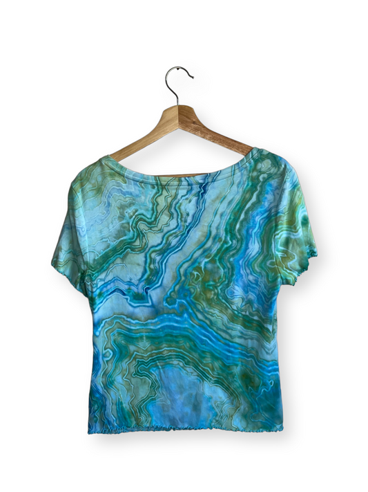 Light Blue-Green Square Neck Shirt with Lettuce Edge (XL)