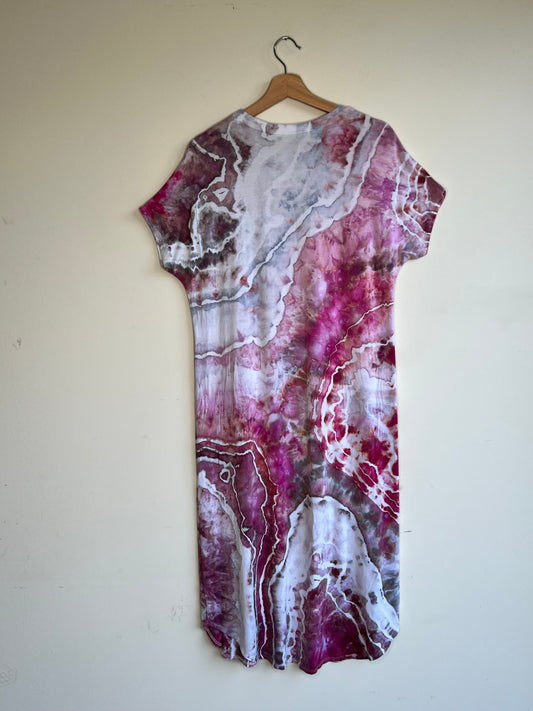 Raspberry and Chocolate Rayon Midi Dress (Medium)