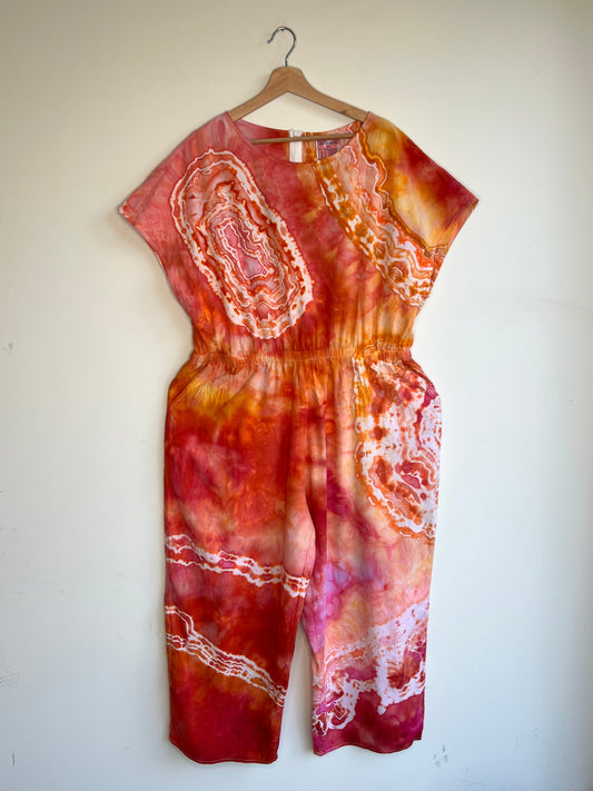 Pink and Orange Flour Sack Cotton Jumpsuit (XXL)