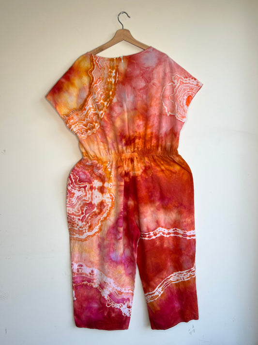 Pink and Orange Flour Sack Cotton Jumpsuit (XXL)