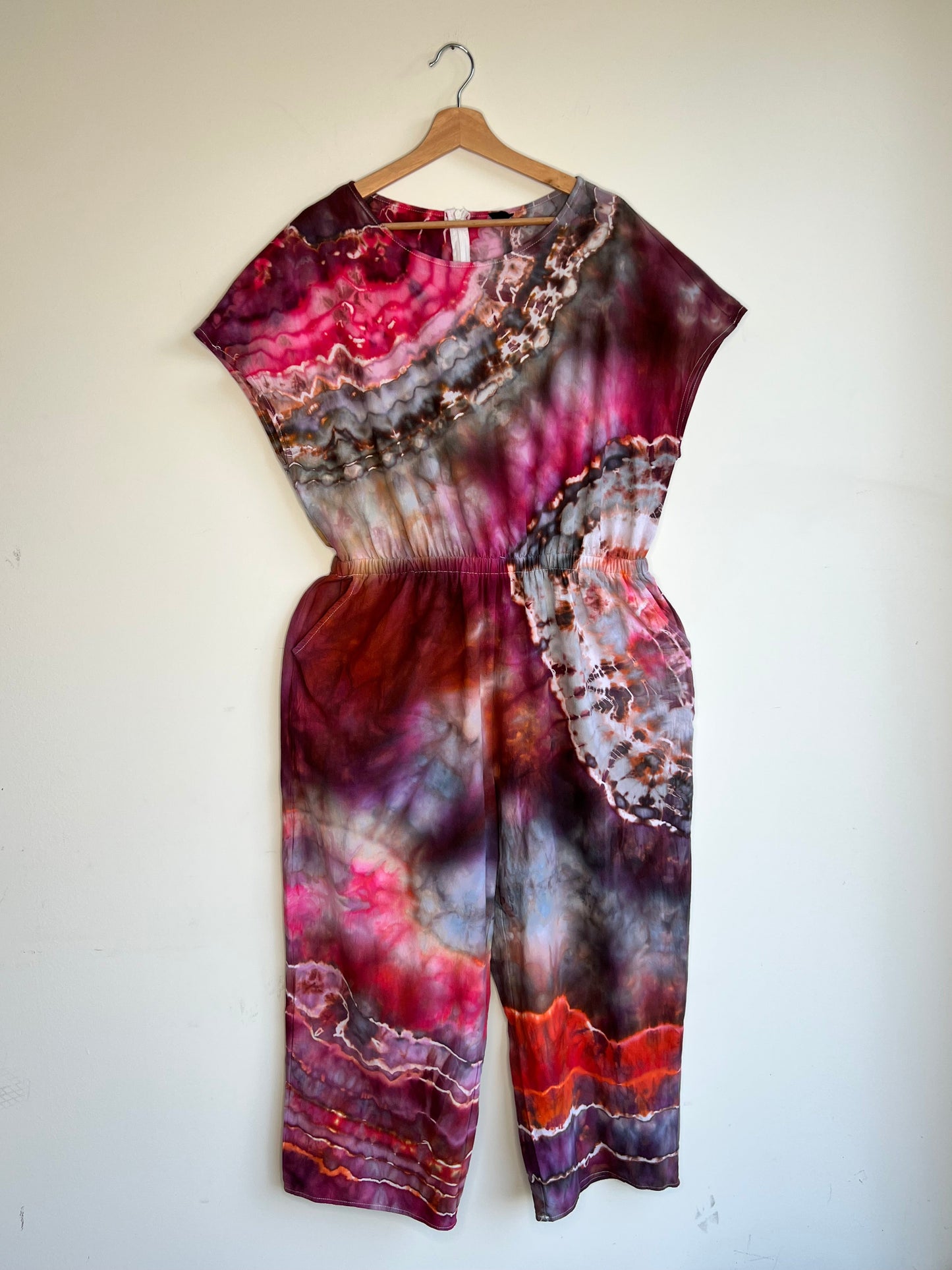 Pink and Maroon Flour Sack Cotton Jumpsuit