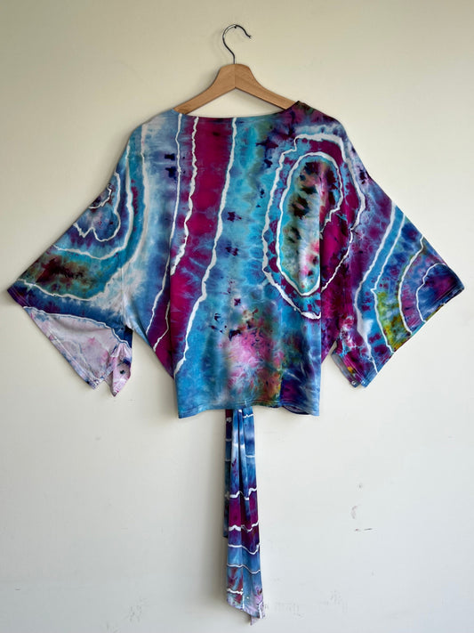 Blue and Purple Soft Rayon Wrap Top (XL - Fits Up To XXL)
