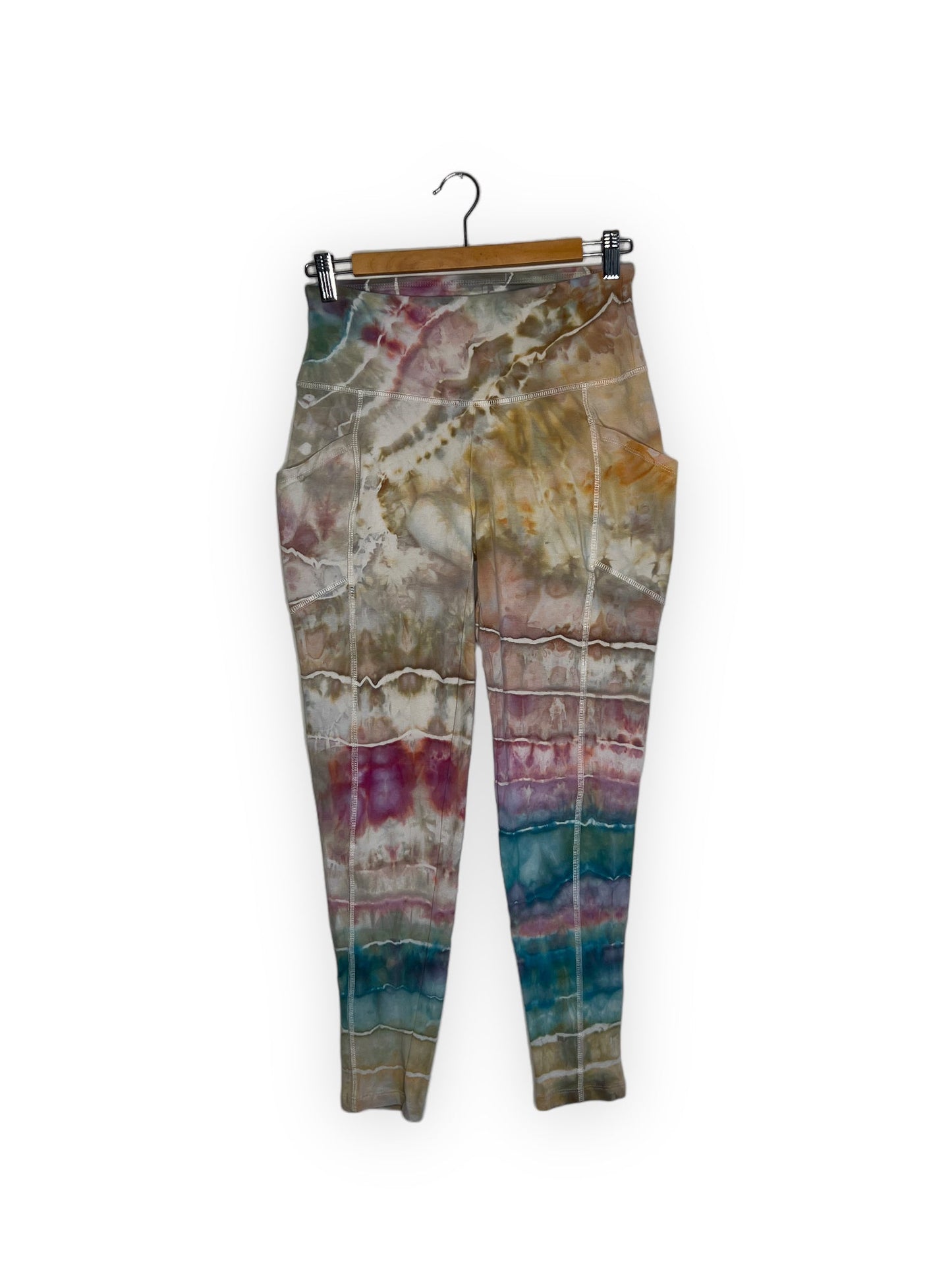 Cotton Compression Yoga Leggings with Pockets - Teal Desert (L)
