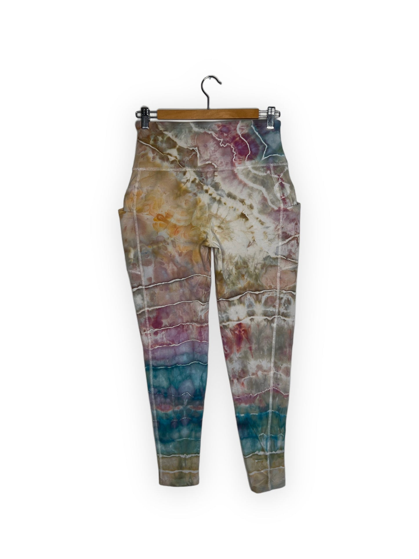 Cotton Compression Yoga Leggings with Pockets - Teal Desert (L)