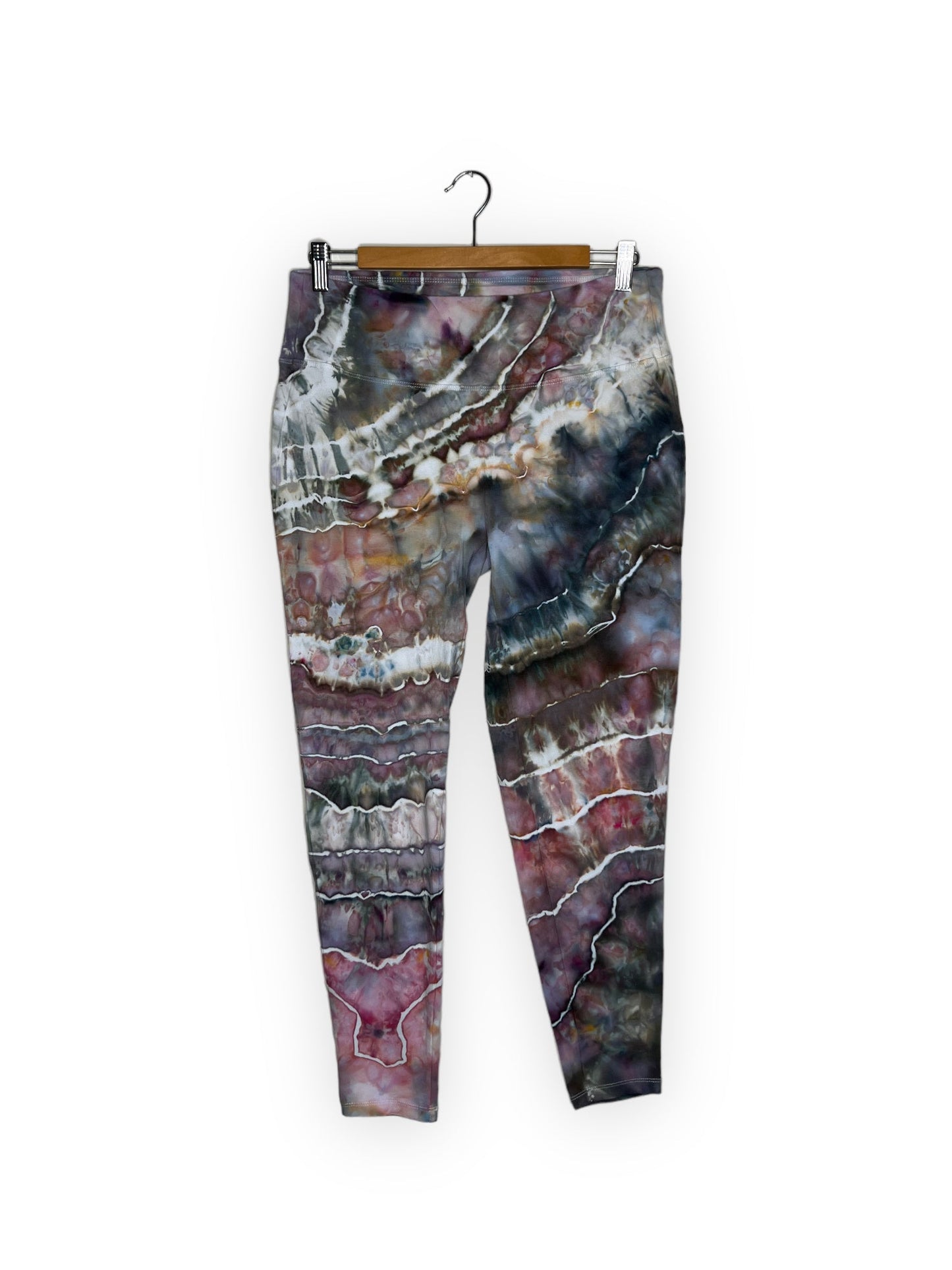 Cotton Compression Yoga Leggings - Dark Purple and Gray (2X)
