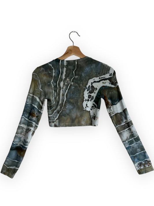 Long Sleeve Ribbed Crop Top - Sage Fog (L)