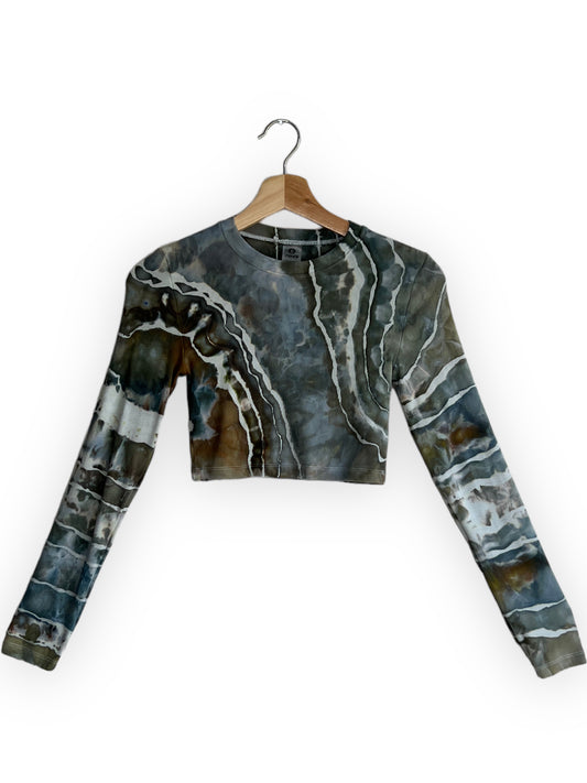Long Sleeve Ribbed Crop Top - Sage Fog (L)