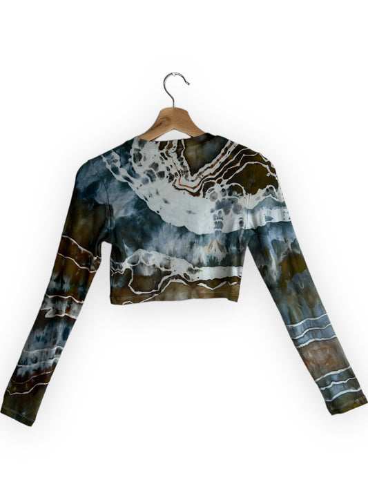 Long Sleeve Ribbed Crop Top - Sage Fog (M)