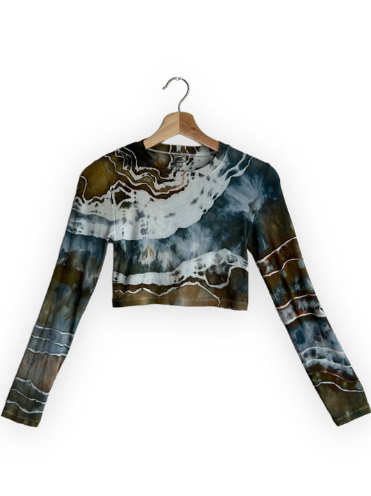 Long Sleeve Ribbed Crop Top - Sage Fog (M)