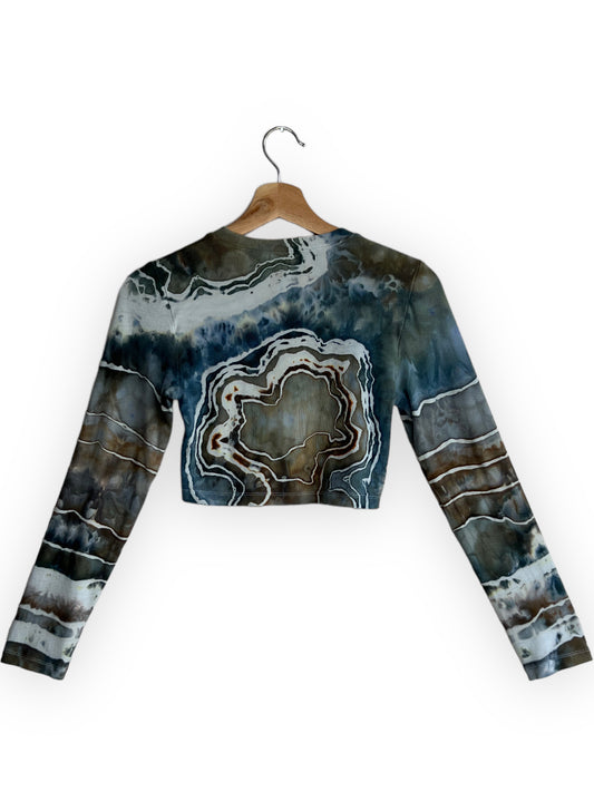 Long Sleeve Ribbed Crop Top - Sage Fog (S)