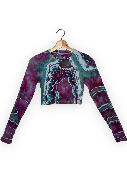 Long Sleeve Ribbed Crop Top - Strawberry Skies (M)