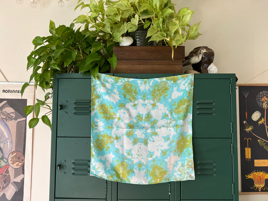 100% Silk Scarf - Blue Green Lace (22”x22”)