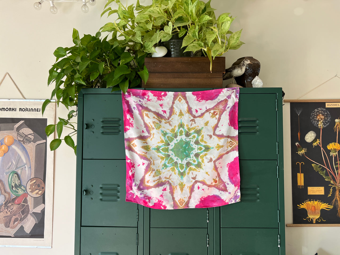 100% Silk Scarf - Pink Star (22”x22”)