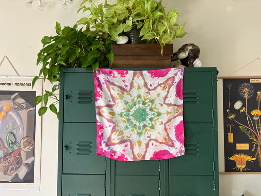 100% Silk Scarf - Pink Star (22”x22”)