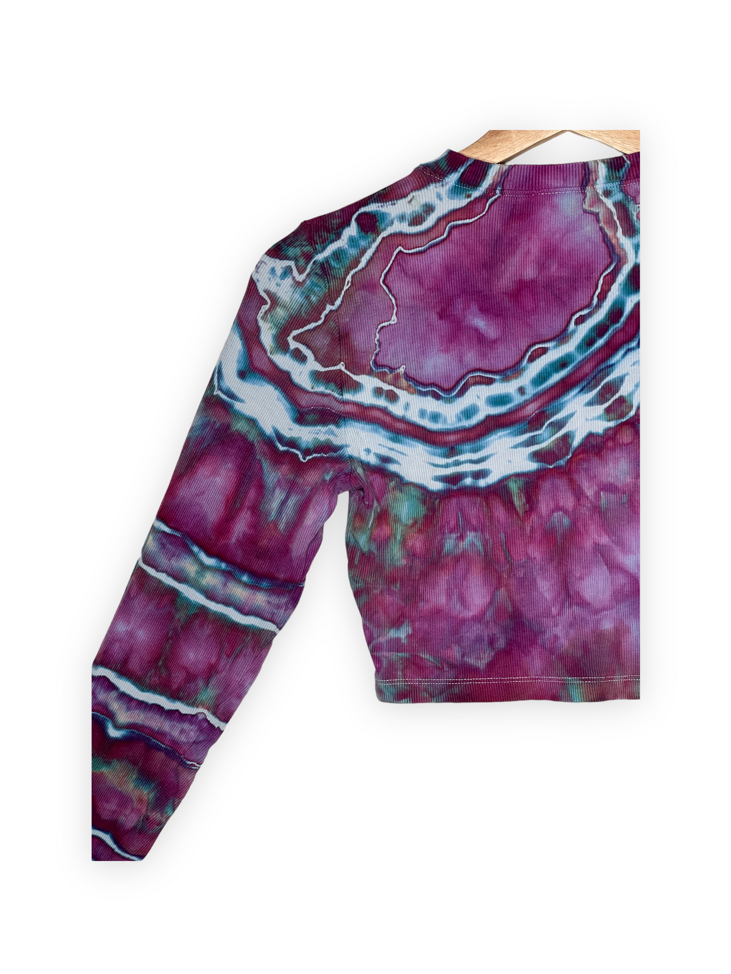 Long Sleeve Ribbed Crop Top - Strawberry Skies (M)