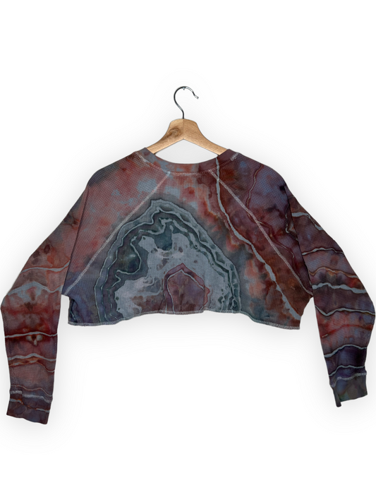 Long-Sleeve Waffle Knit Cropped Shirt - Cedar Skies (L)