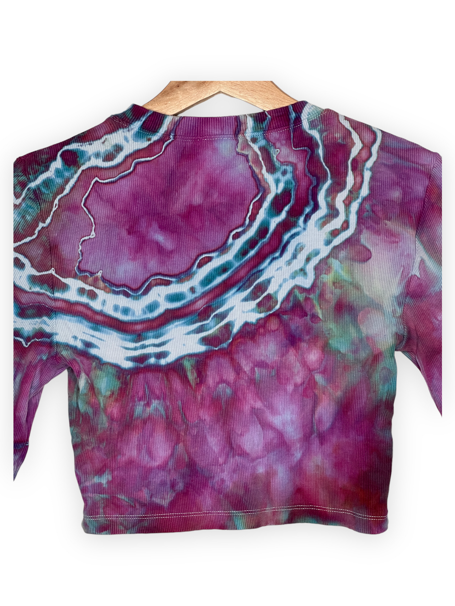 Long Sleeve Ribbed Crop Top - Strawberry Skies (M)