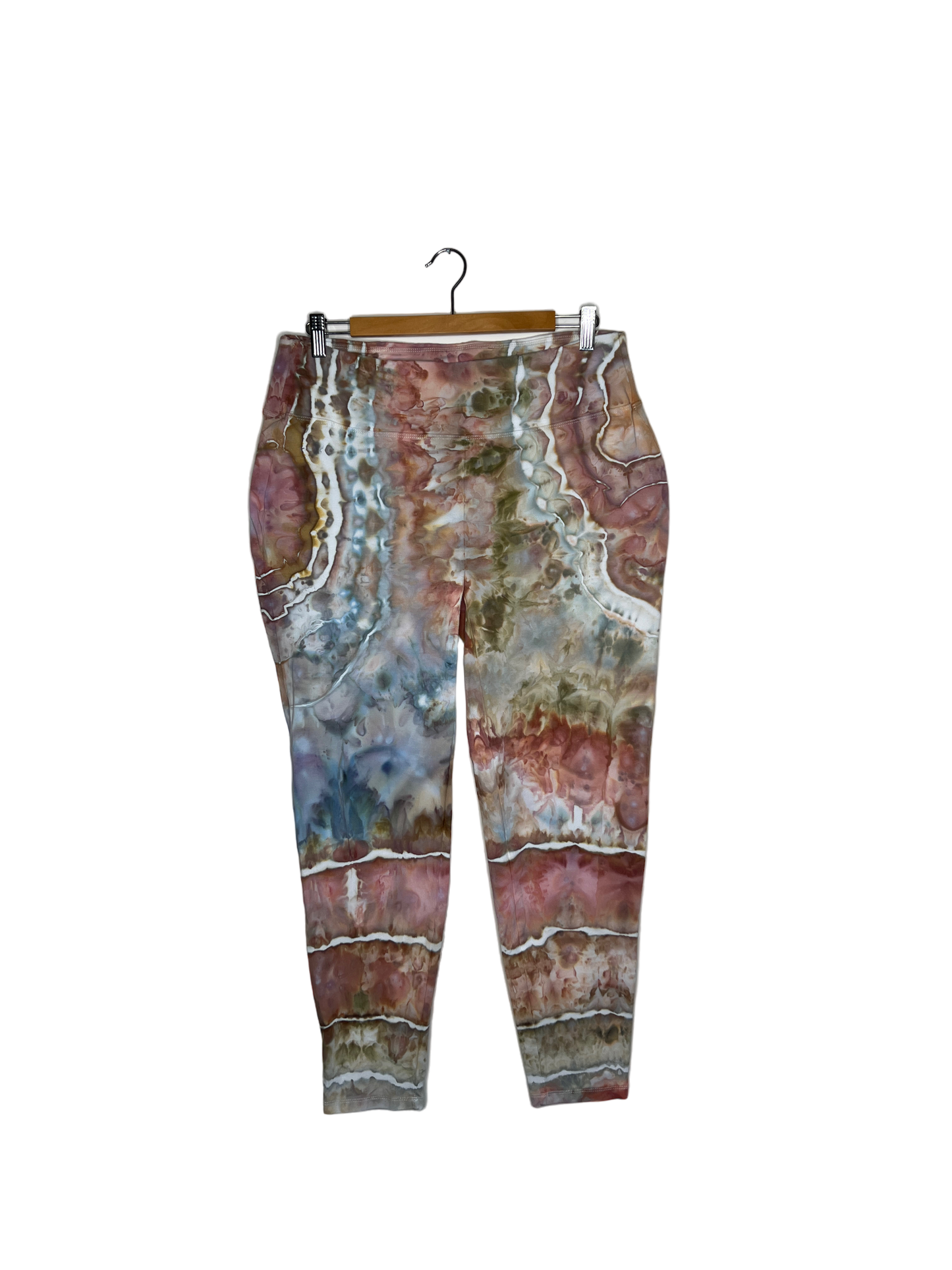 Cotton Compression Yoga Leggings - Dusty Pink and Teal (3X)