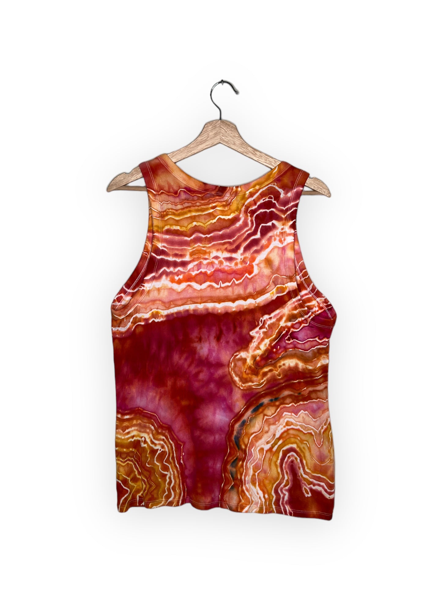 Raspberry-Orange High-Neck Ribbed Tank Top (1X)