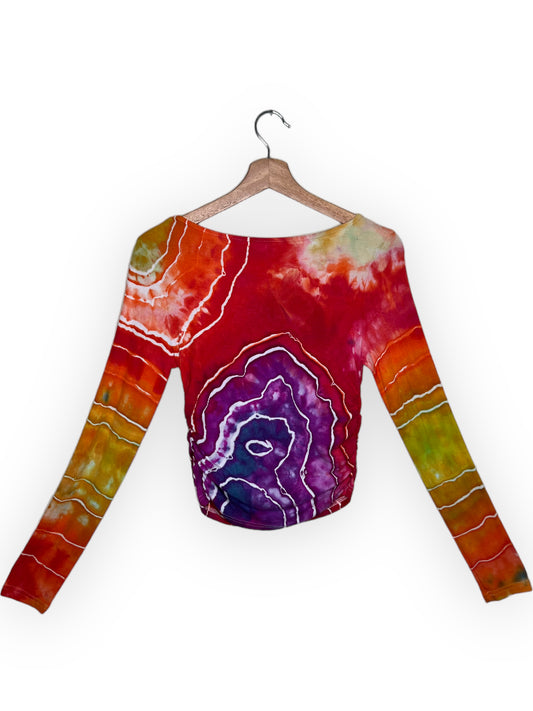 Ruched Long Sleeve Crop - Sunset Rainbow (Large)