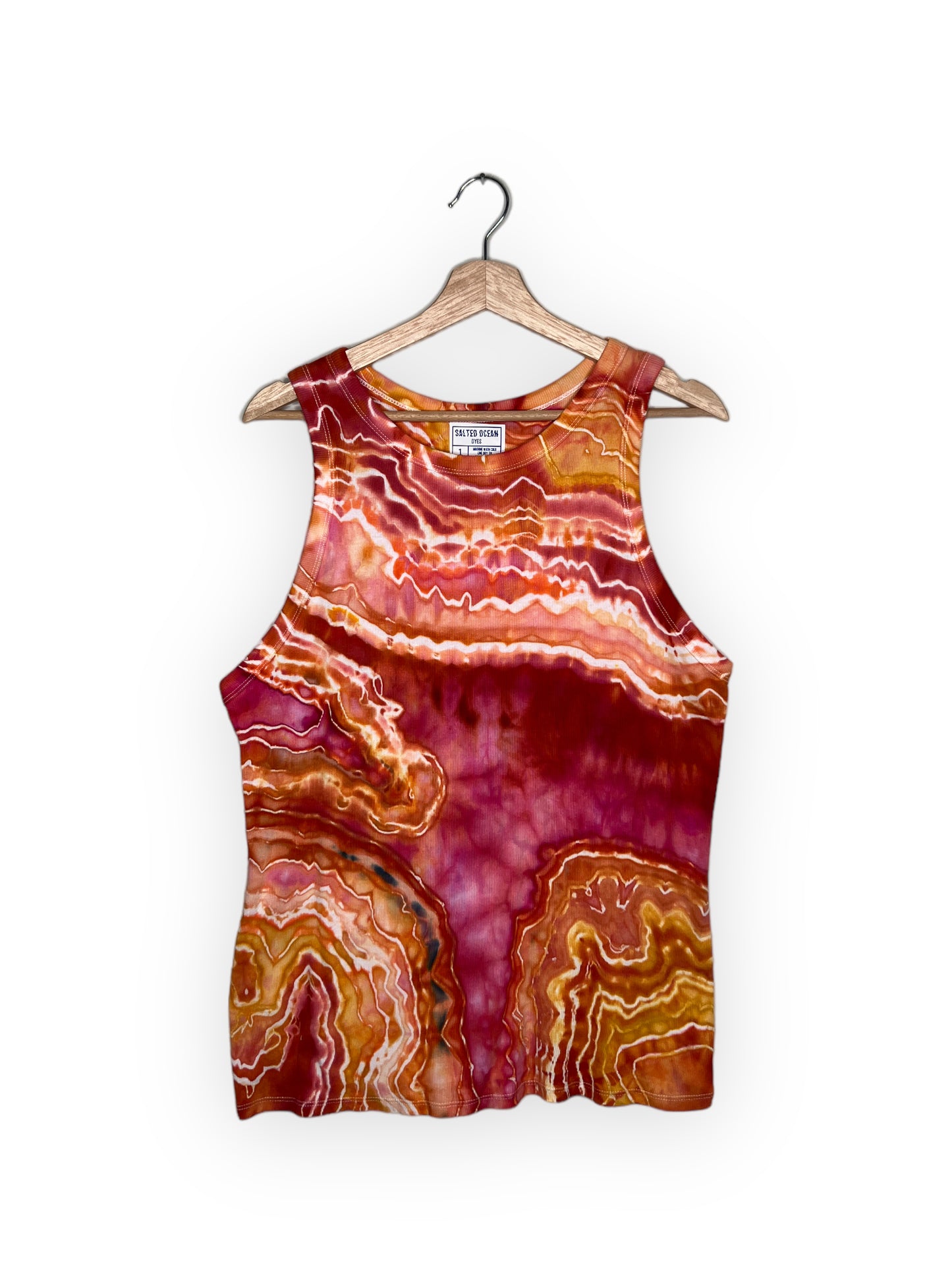 Raspberry-Orange High-Neck Ribbed Tank Top (1X)