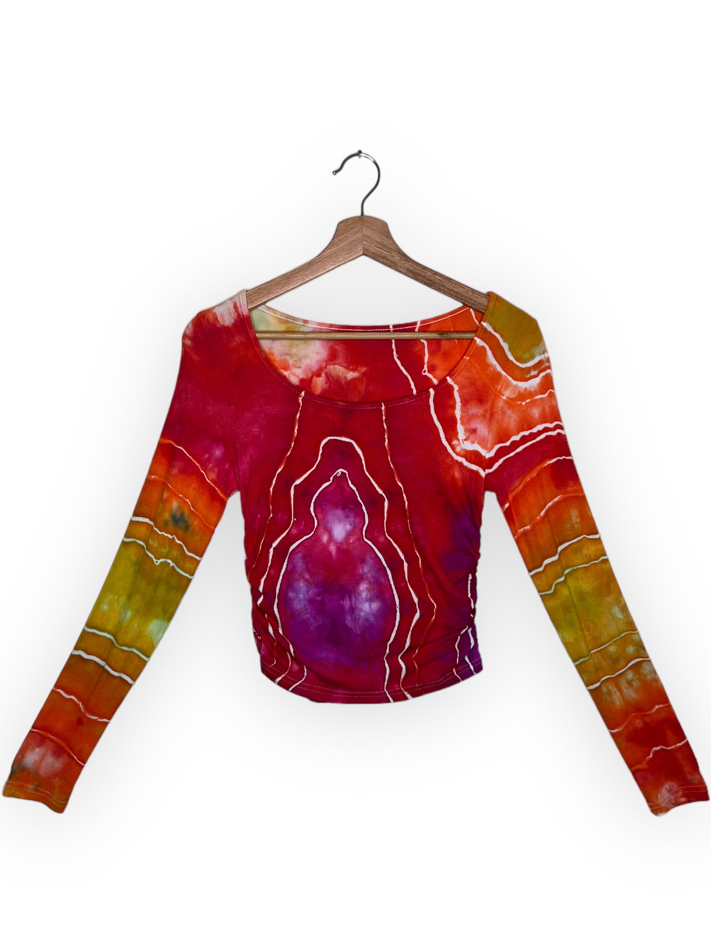 Ruched Long Sleeve Crop - Sunset Rainbow (Large)
