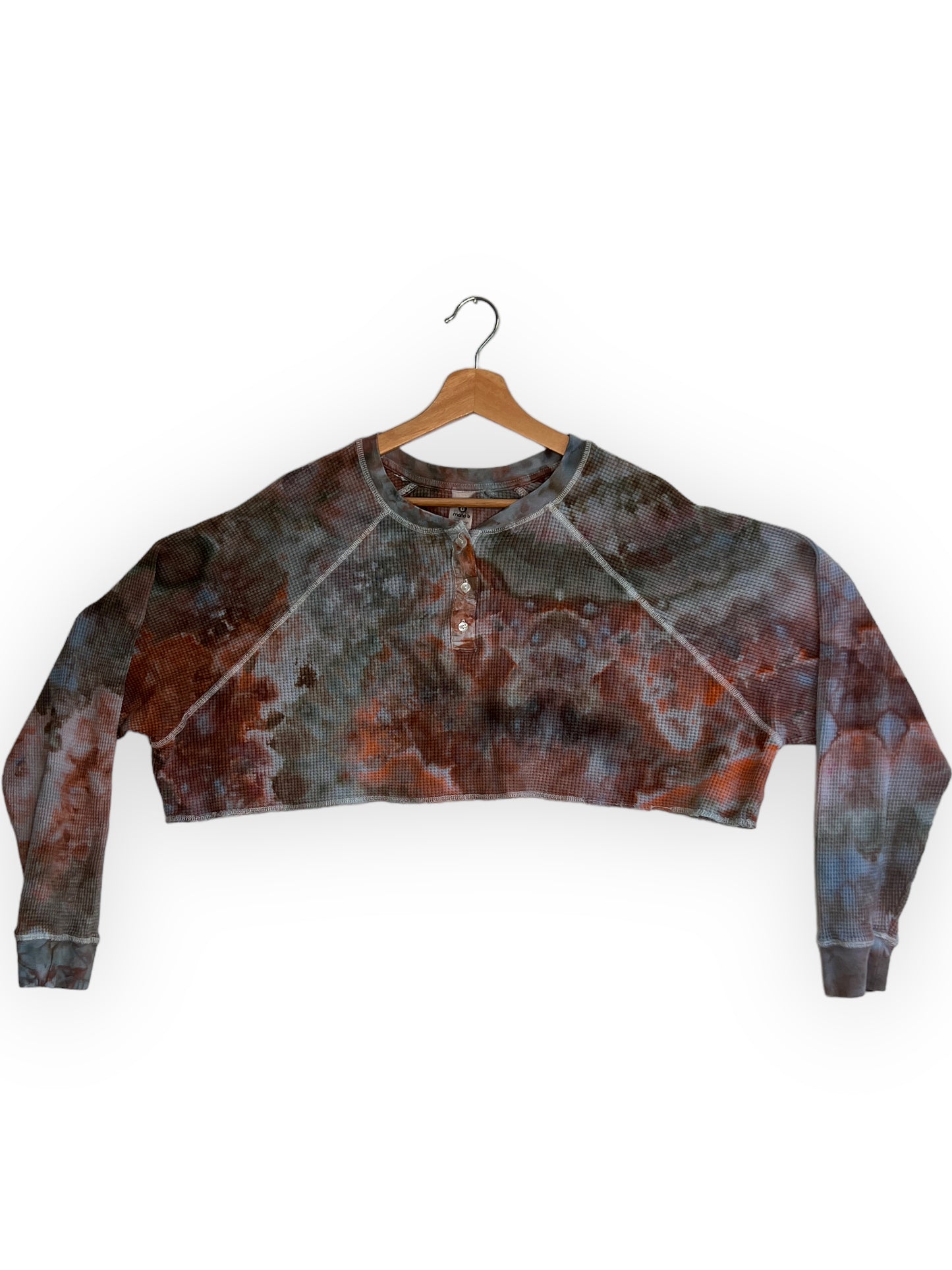 Long-Sleeve Waffle Knit Cropped Shirt - Cedar Skies (M)