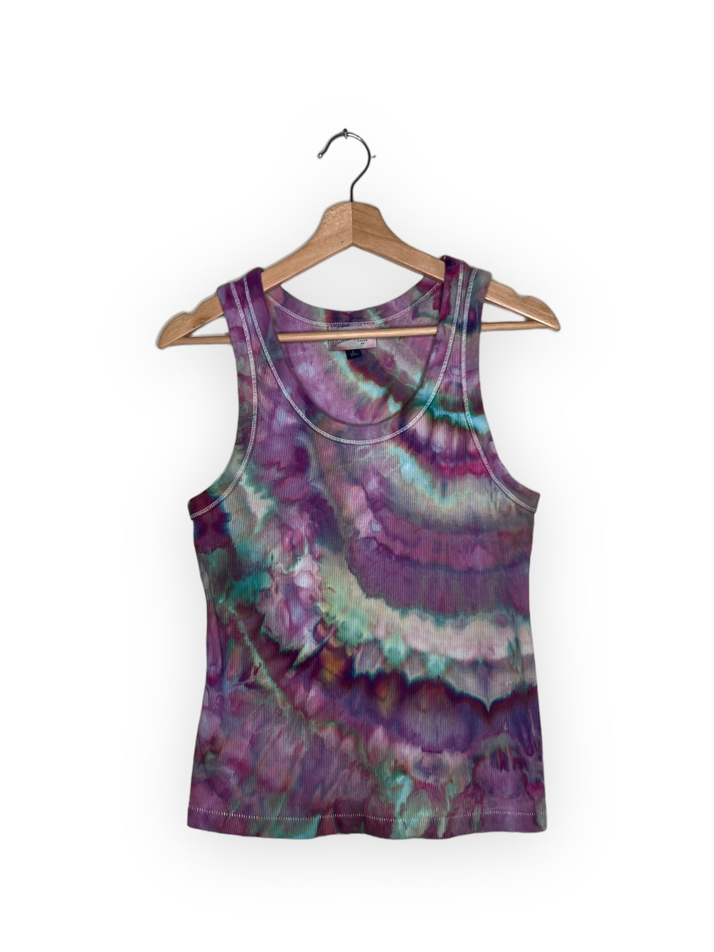 High Neck Ribbed Tank Top - Peacock Nebula (L)