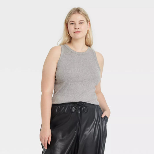 High Neck Ribbed Tank Top - Plum Wine (3X)