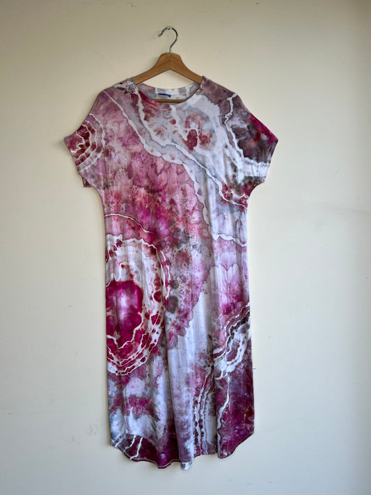 Raspberry and Chocolate Rayon Midi Dress (Medium)