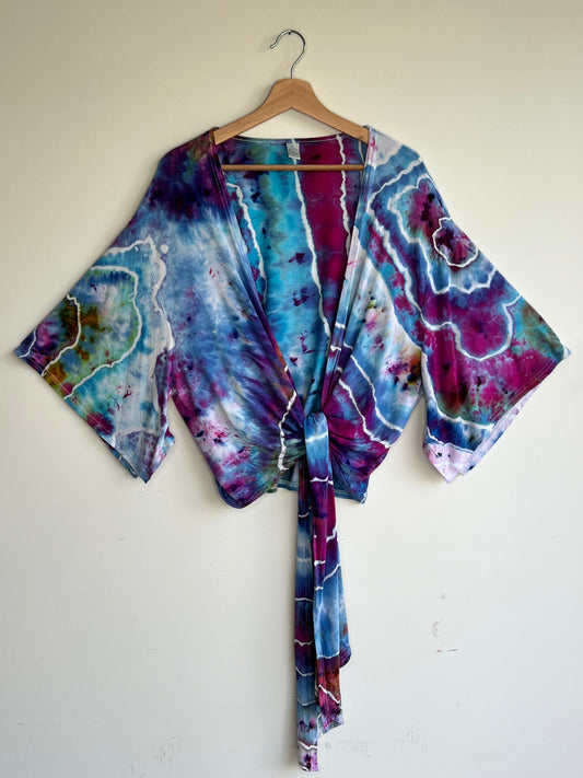 Blue and Purple Soft Rayon Wrap Top (XL - Fits Up To XXL)