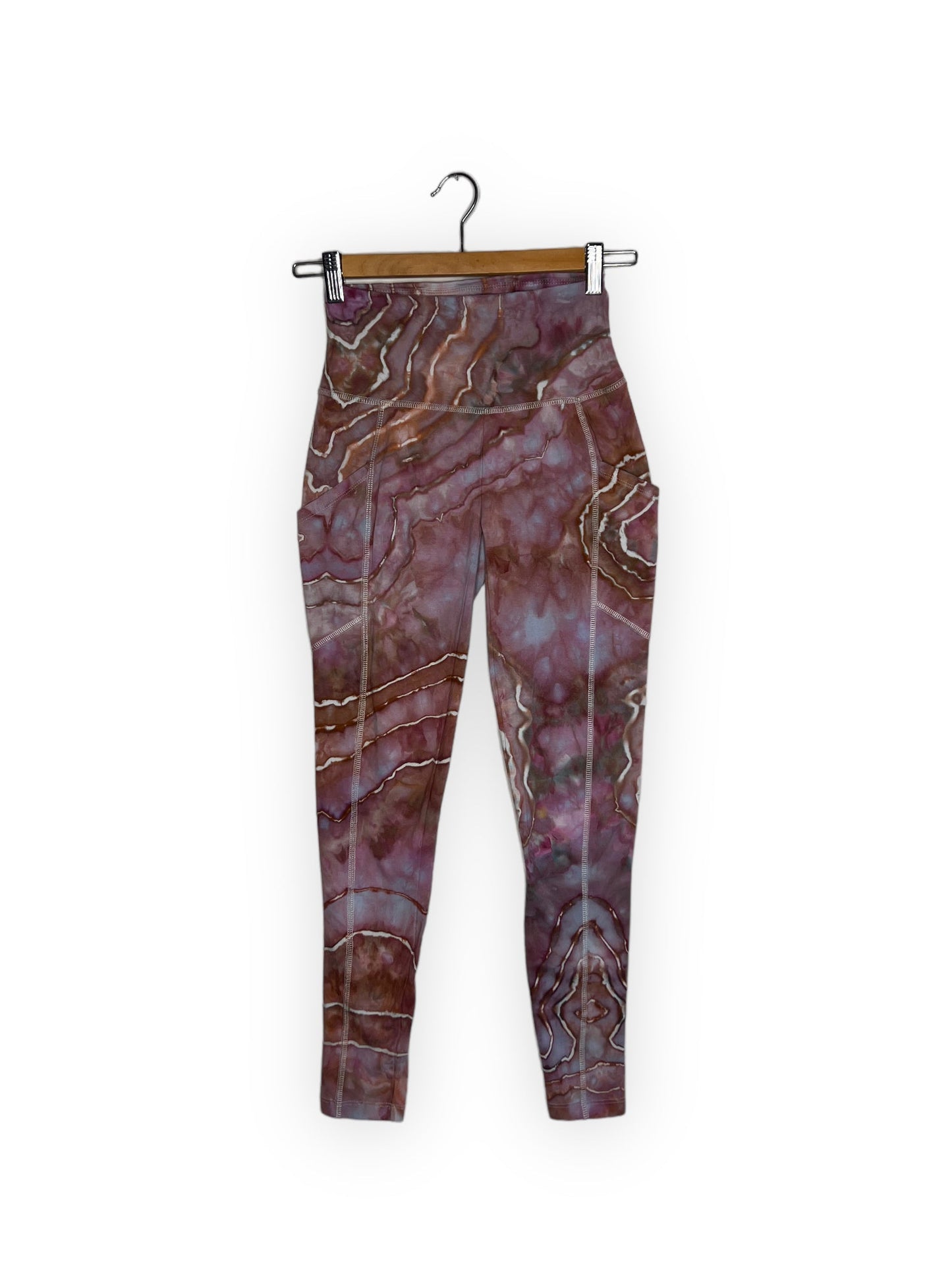Cotton Compression Yoga Leggings with Pockets - Maroon and Bronze (S)